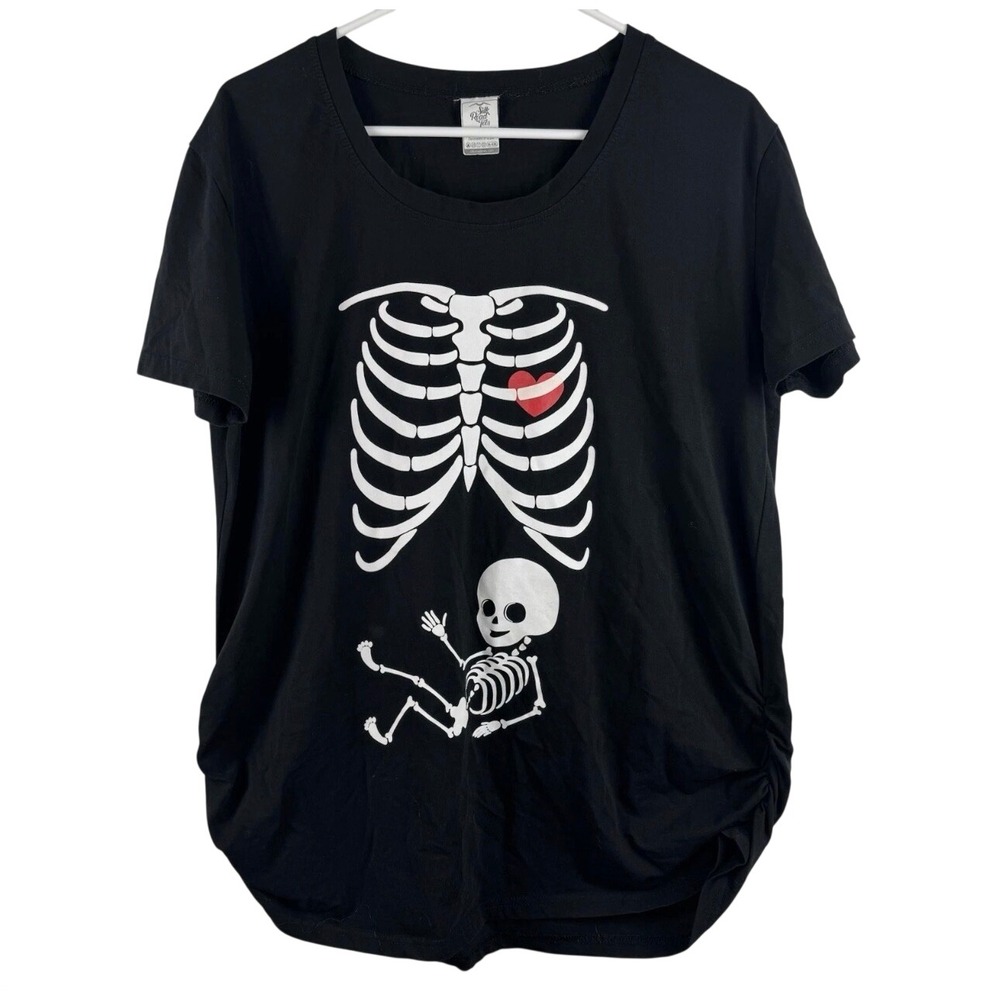 Silk Road Tees Maternity T-Shirt Womens XL-XXL Black Skeleton Baby Ruched